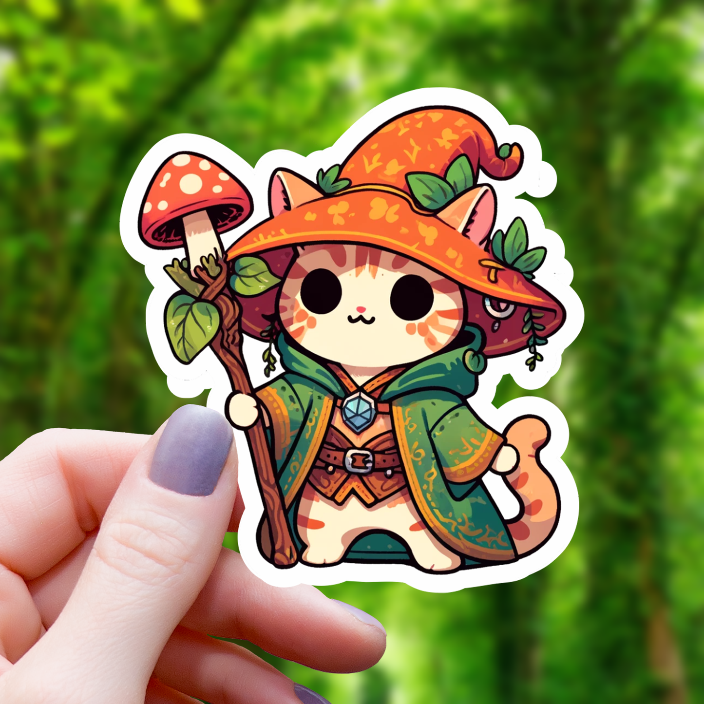 Cat Mushroom Druid Sticker- 3"