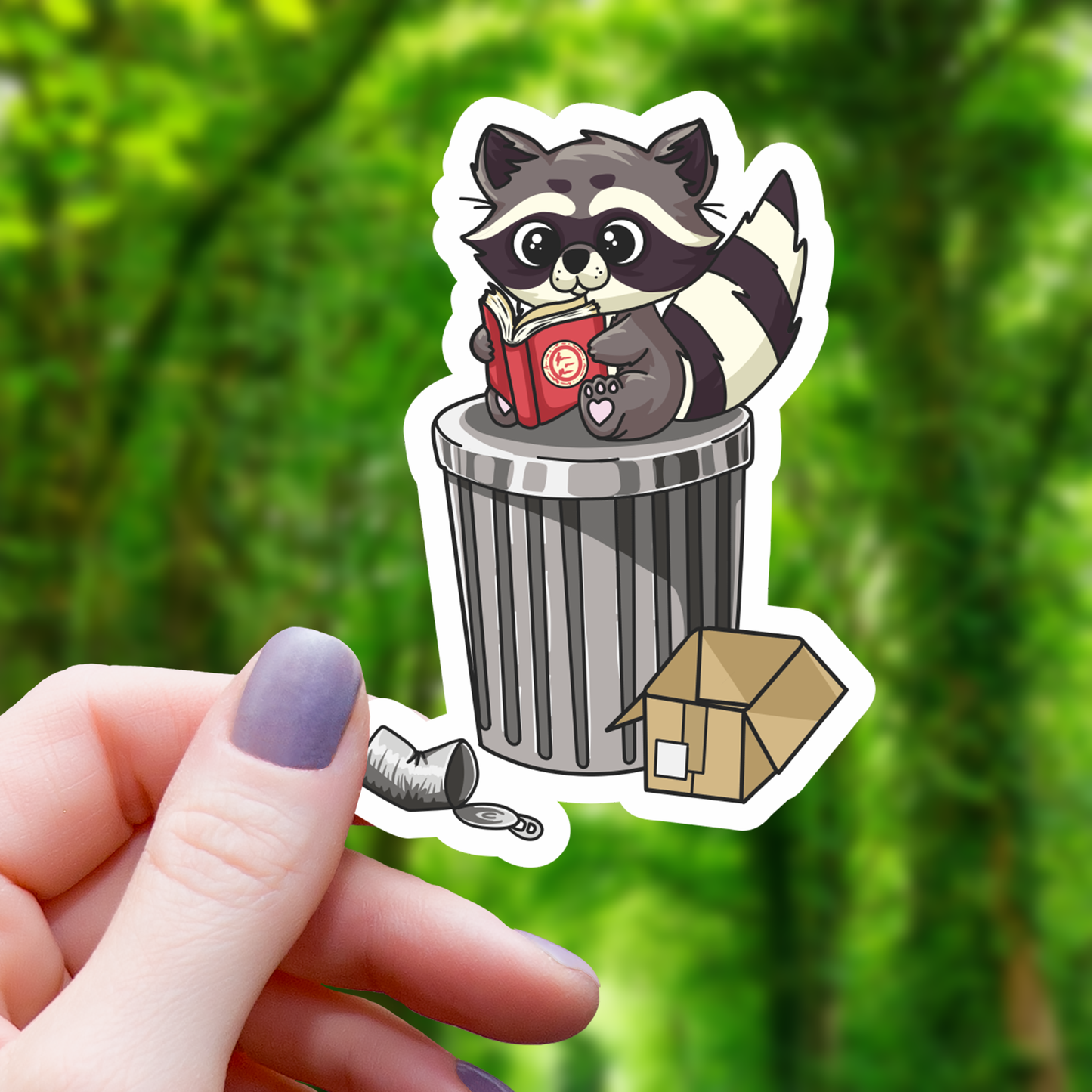 Raccoon Reading in Garbage Sticker - 3"