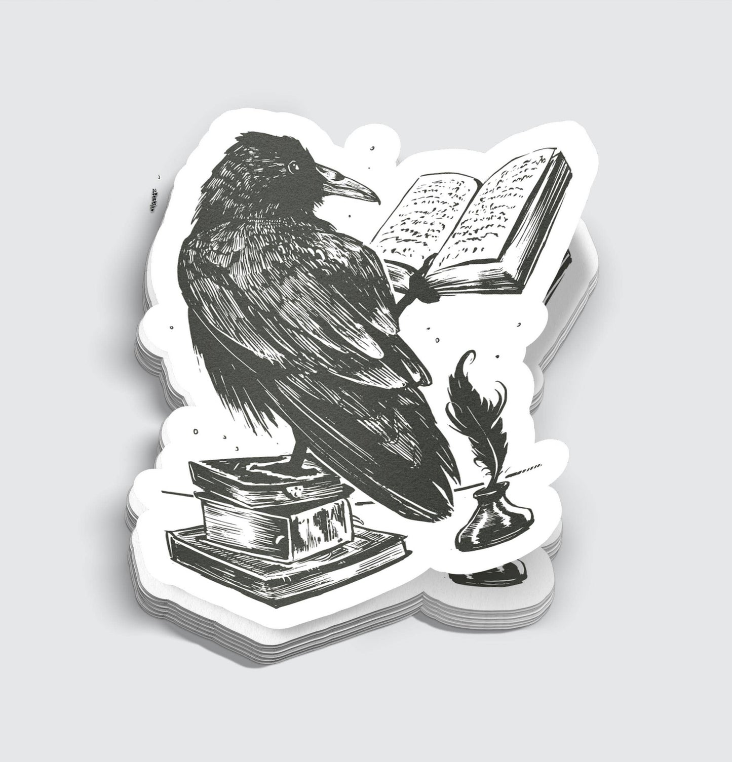 Black Ink Raven Reading a Book Sticker - 3"