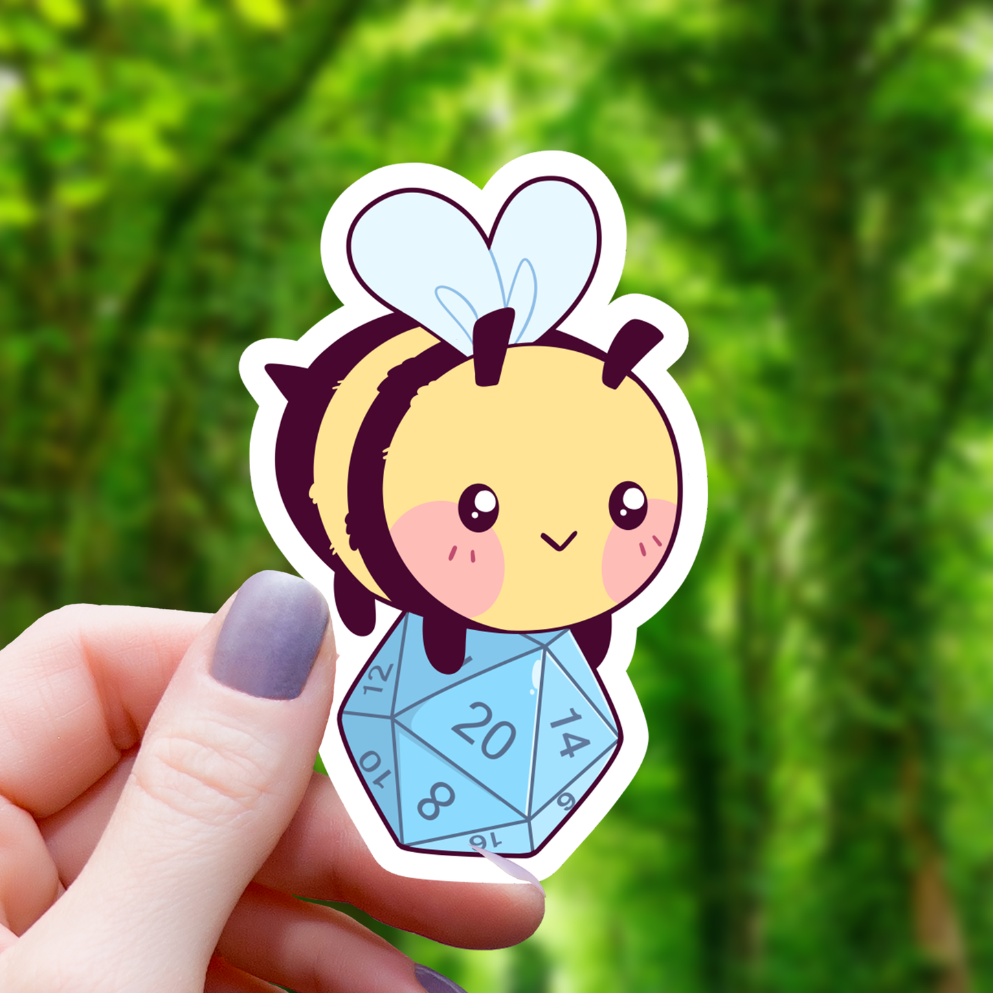 Bee Carrying D20 Polyhedral Dice Sticker - 3"