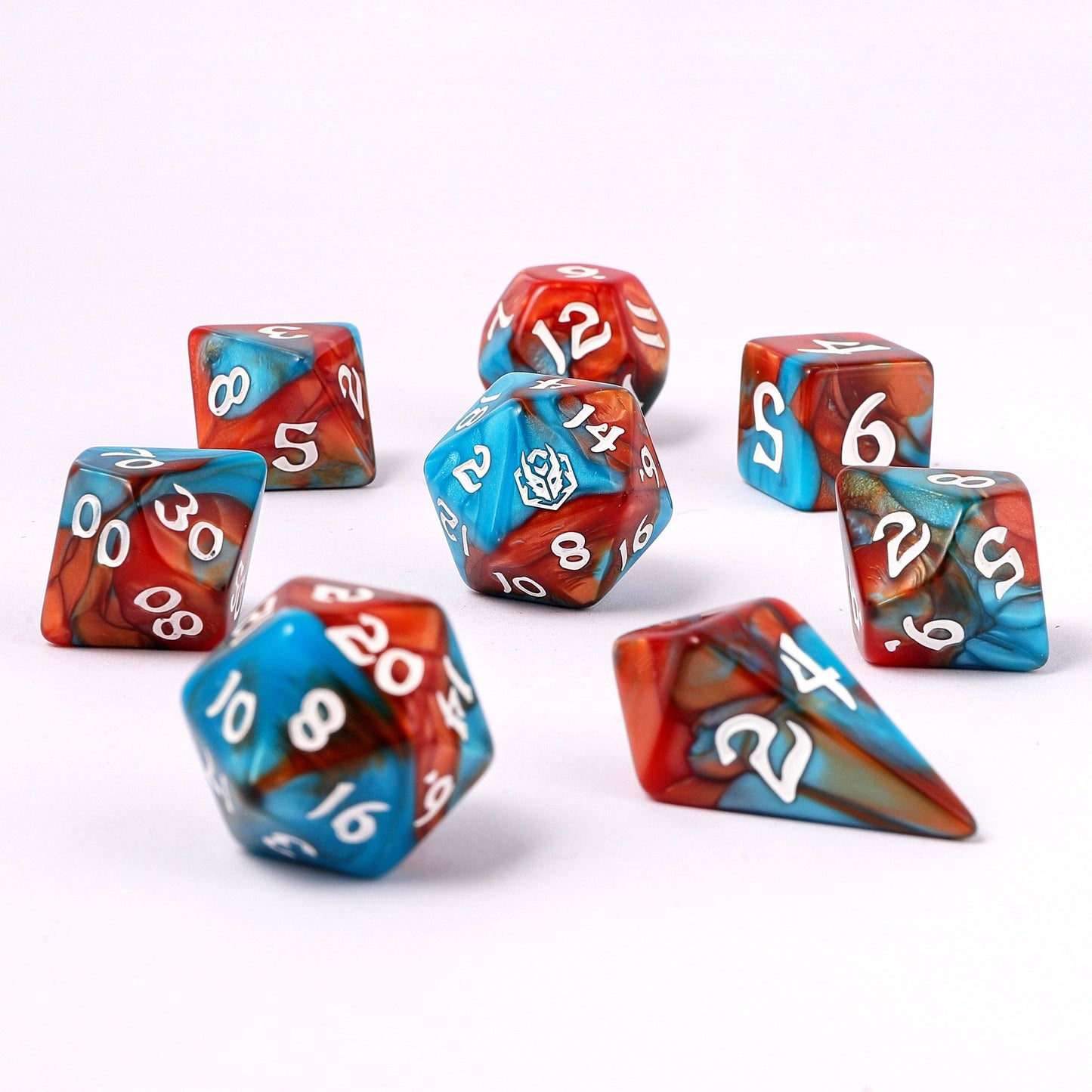 Wyrmforged Rollers - Rounded Edge 8 Piece Polyhedral Dice set - Bard's Cloak