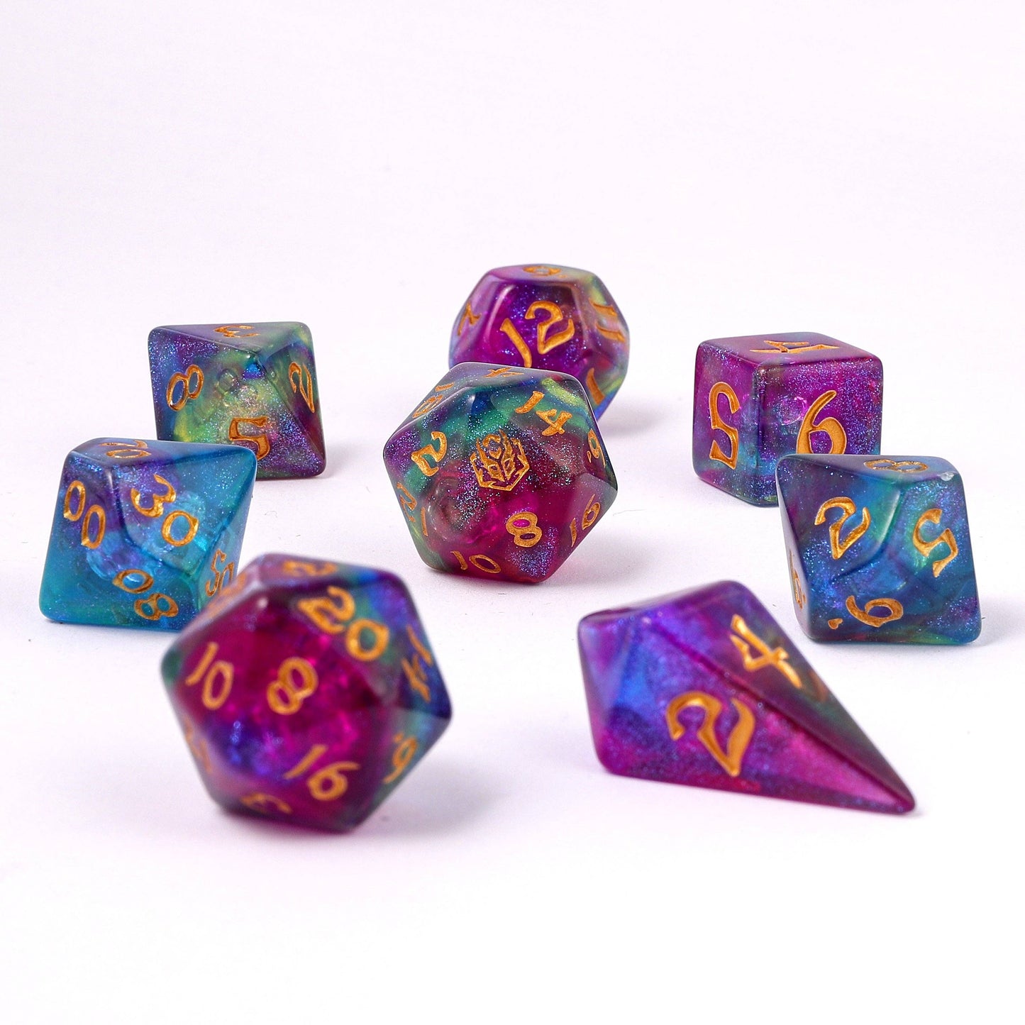 Wyrmforged Rollers - Rounded Edge 8 Piece Polyhedral Dice set - Siren's Melody