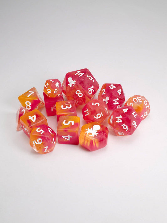 Tropical Mermaid 14pc Dice Set inked in White