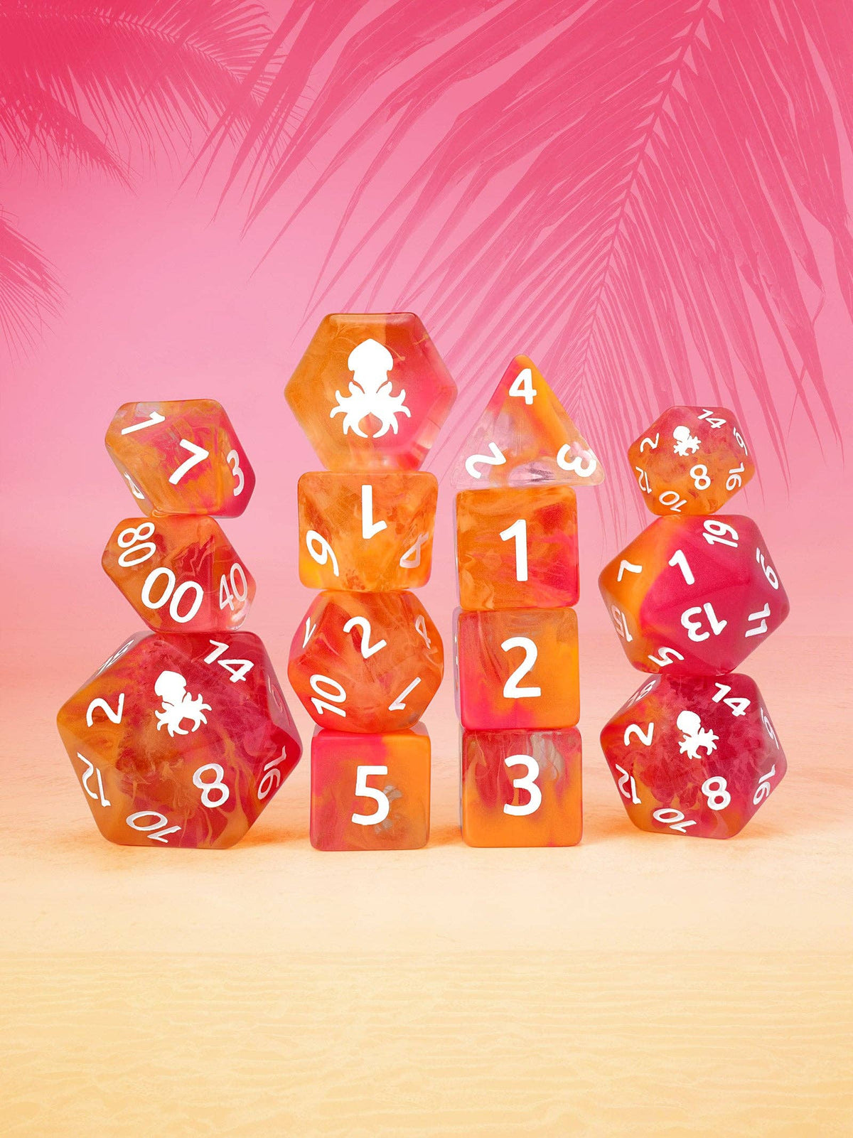 Tropical Mermaid 14pc Dice Set inked in White