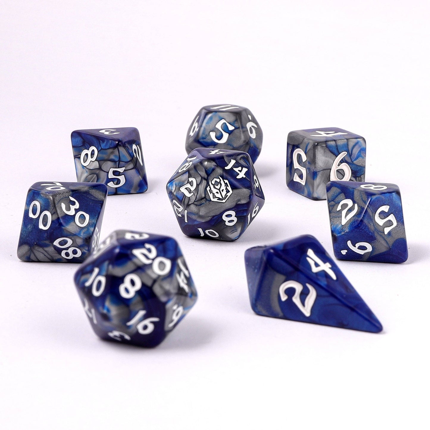 Wyrmforged Rollers - Rounded Edge 8 Piece Polyhedral Dice set - Paladin Steel