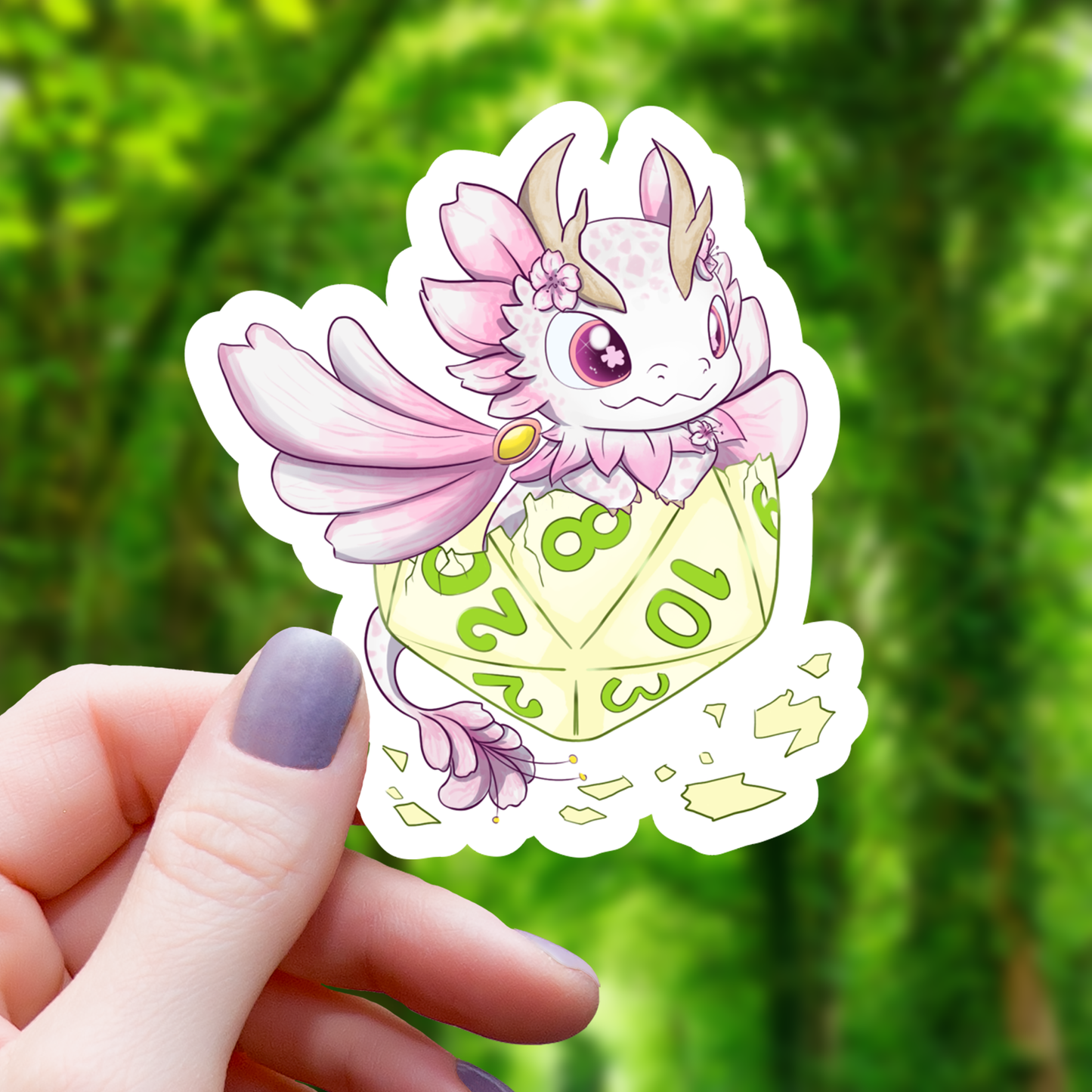 Baby Flower Dragon with D20 Sticker - 3"