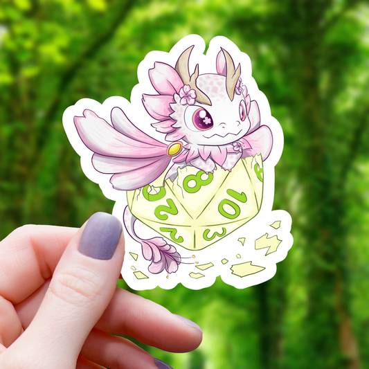 Baby Flower Dragon with D20 Sticker - 3"
