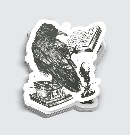 Black Ink Raven Reading a Book Sticker - 3"