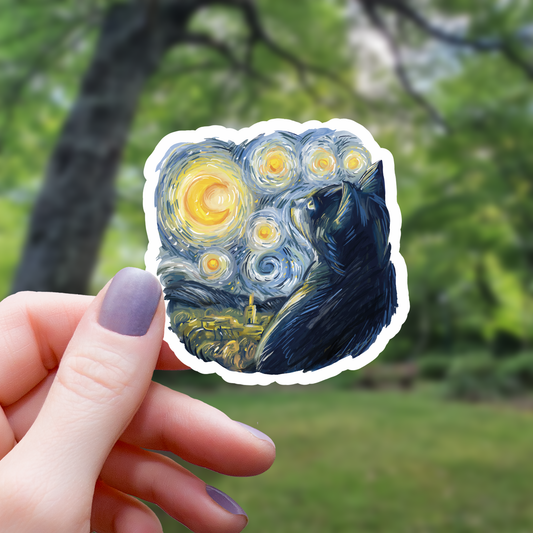Van Gogh Style Cat Sticker - 3"