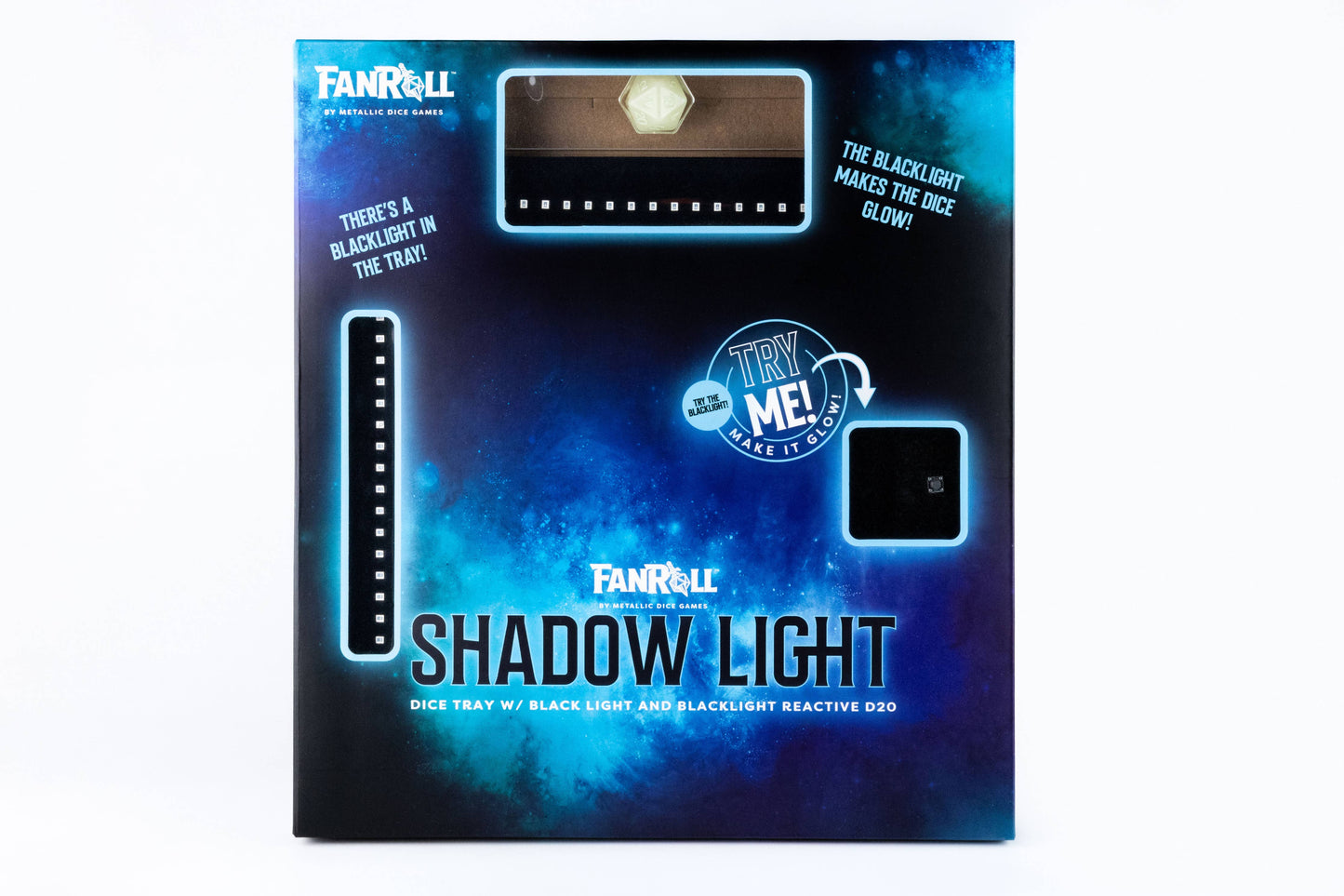 Shadow Light Blacklight Dice Tray with d20: Black