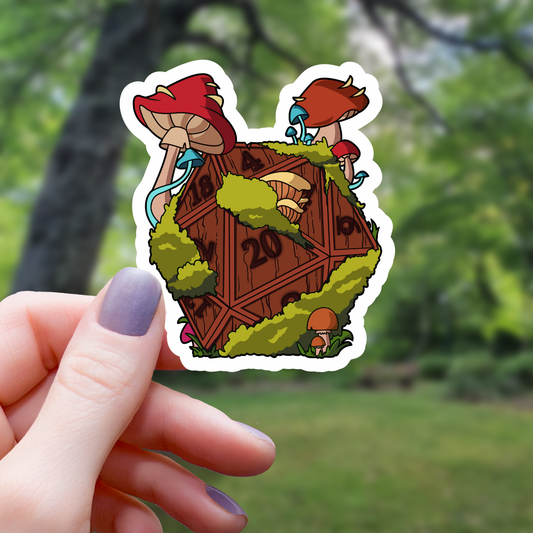 Forest Mushroom D20 Polyhedral Dice Sticker - 3"