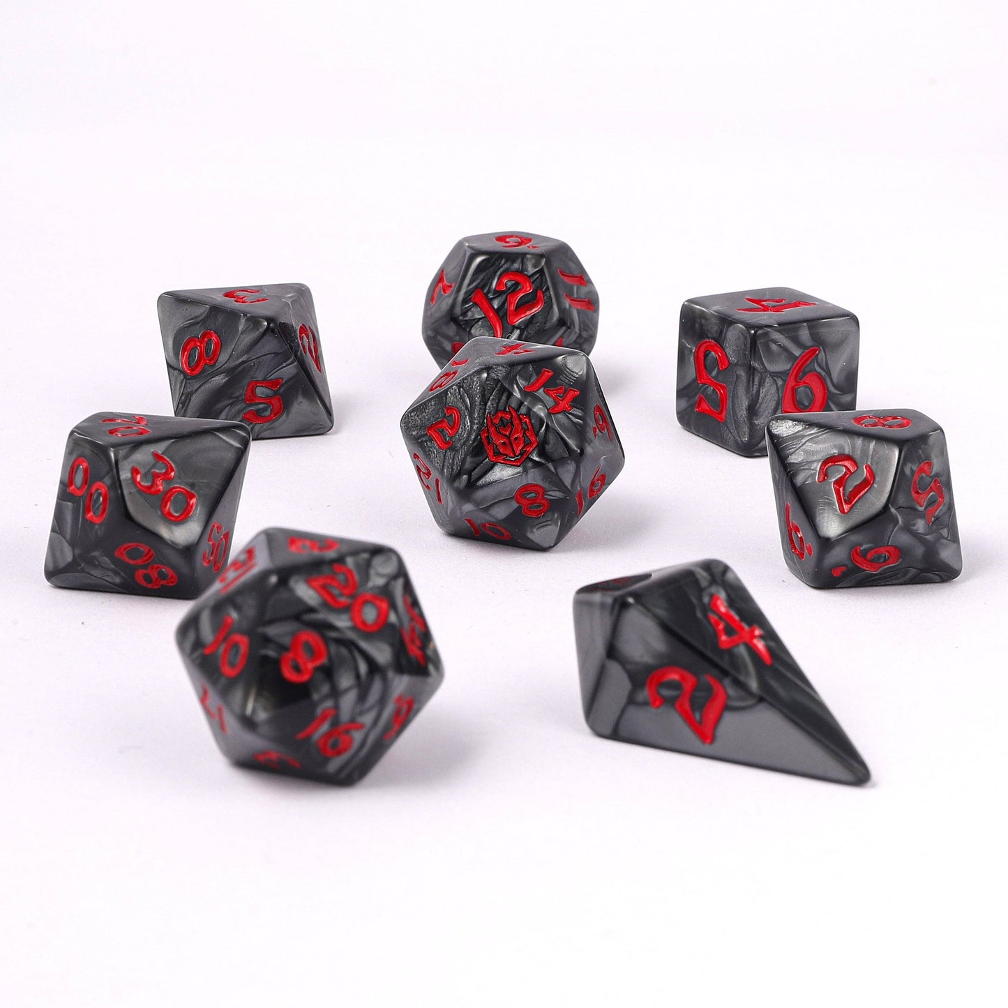 Wyrmforged Rollers - Rounded Edge 8 Piece Polyhedral Dice set - Iron Golem