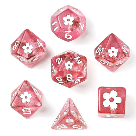 Wyrmforged Rollers - Sakura Blossom RPG Dice Set - white ink