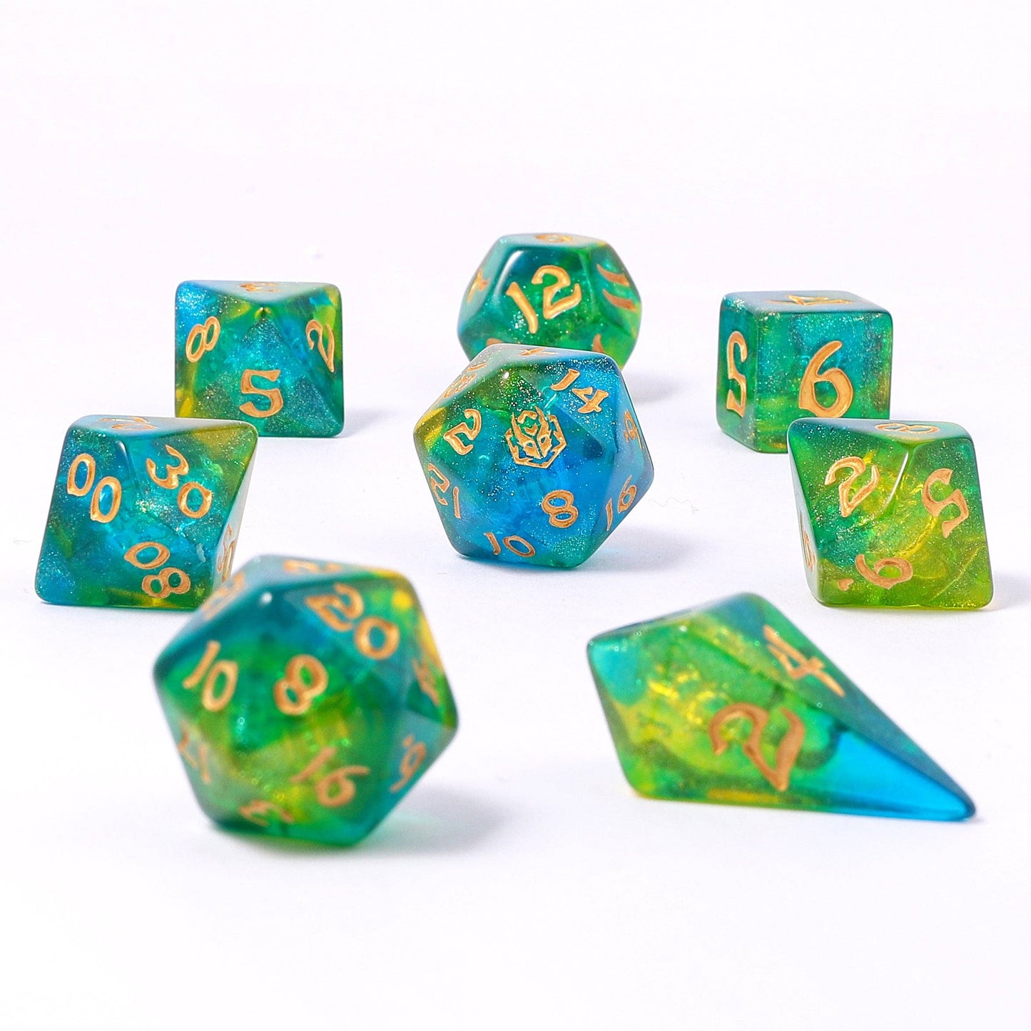 Wyrmforged Rollers - Rounded Edge 8 Piece Polyhedral Dice set
