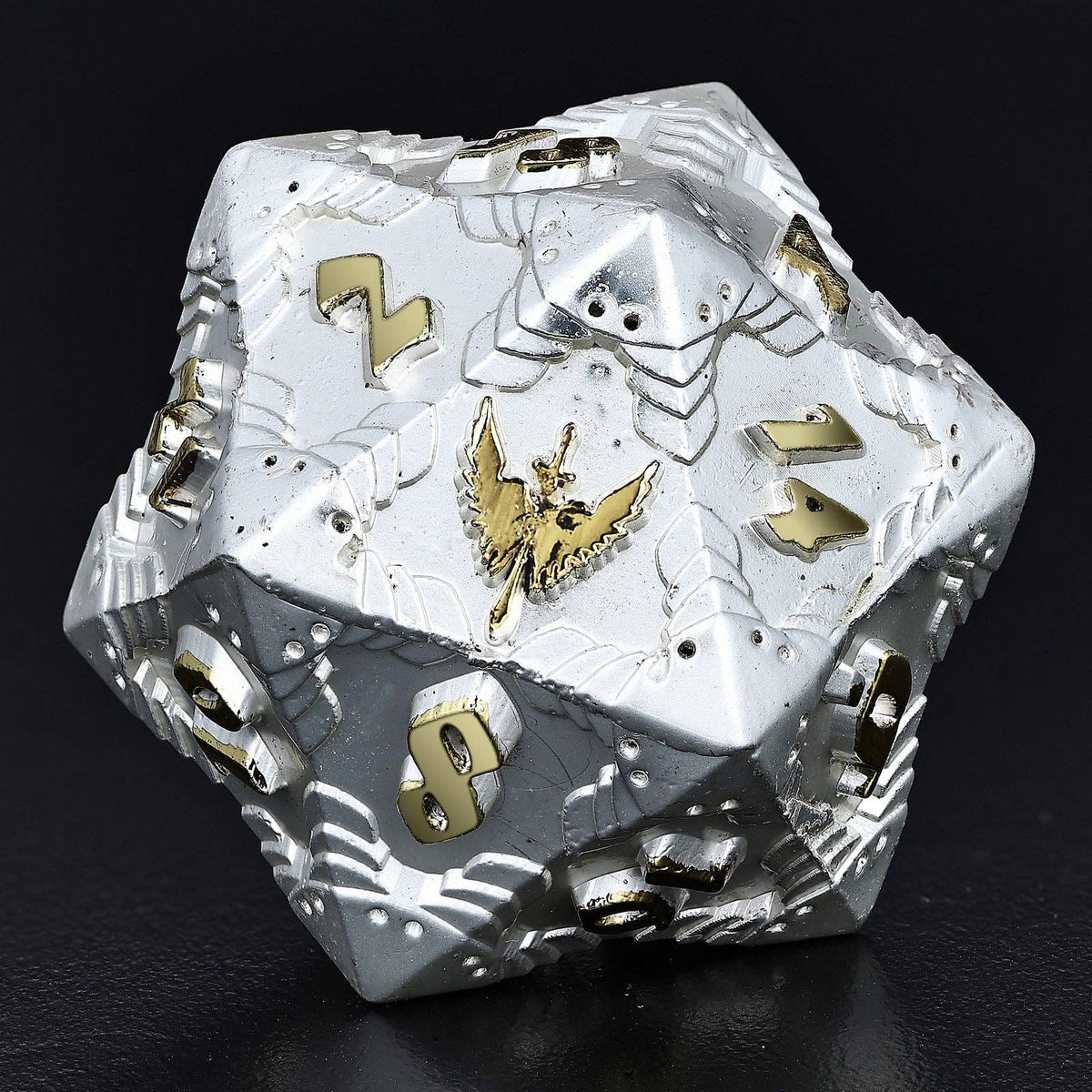 Solid Metal Paladin Class RPG Dice Set - Matt Silver w/Gold